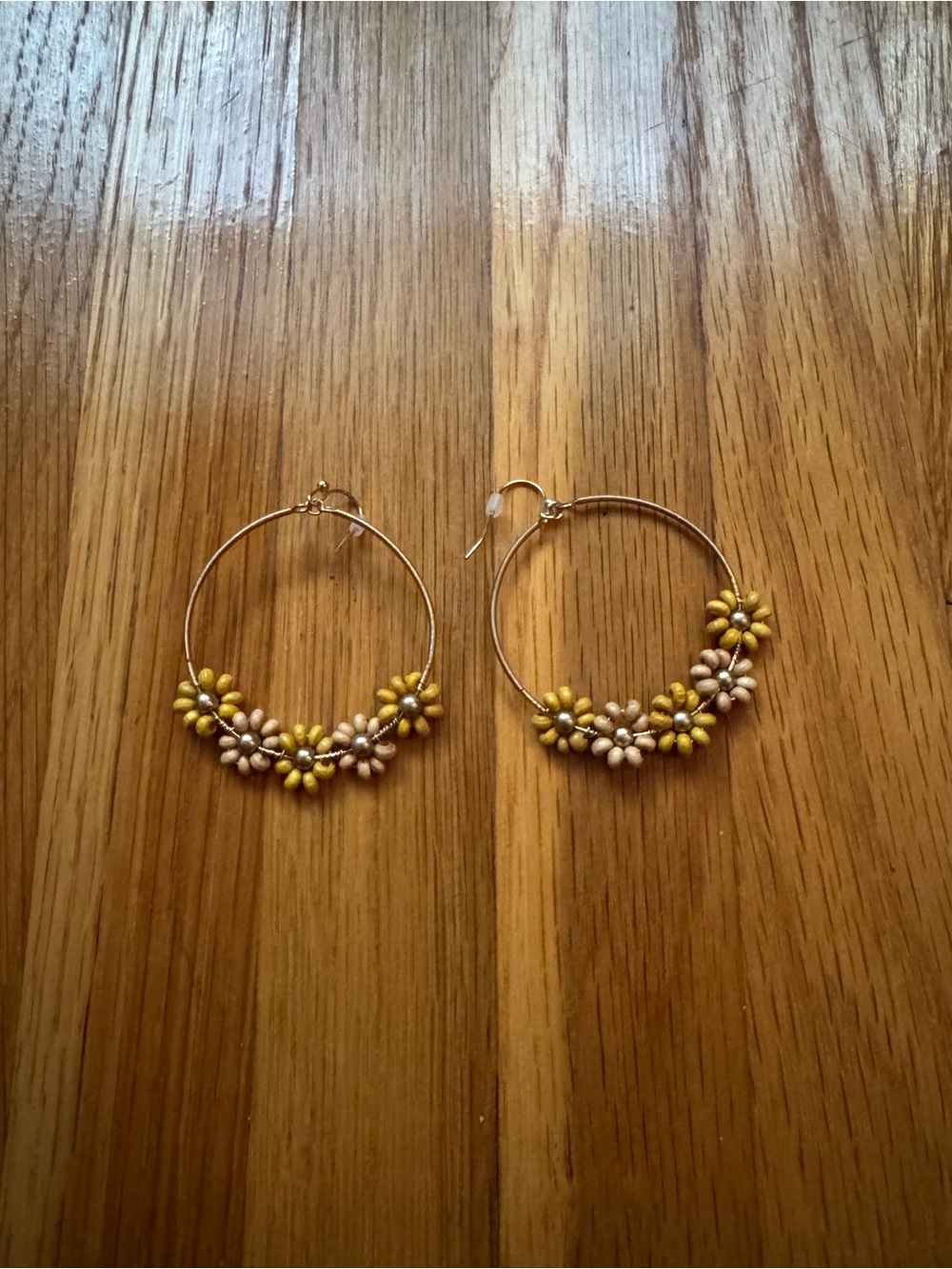 Handmade Yellow and Cream Floral Hoop Earrings
